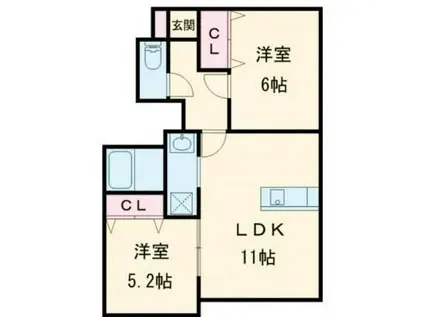 トラミッドヴィラ花田(2LDK/1階)の間取り写真