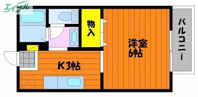 モデラート21 A棟(1K/2階)の間取り写真