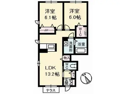 グランドール川口C(2LDK/1階)の間取り写真