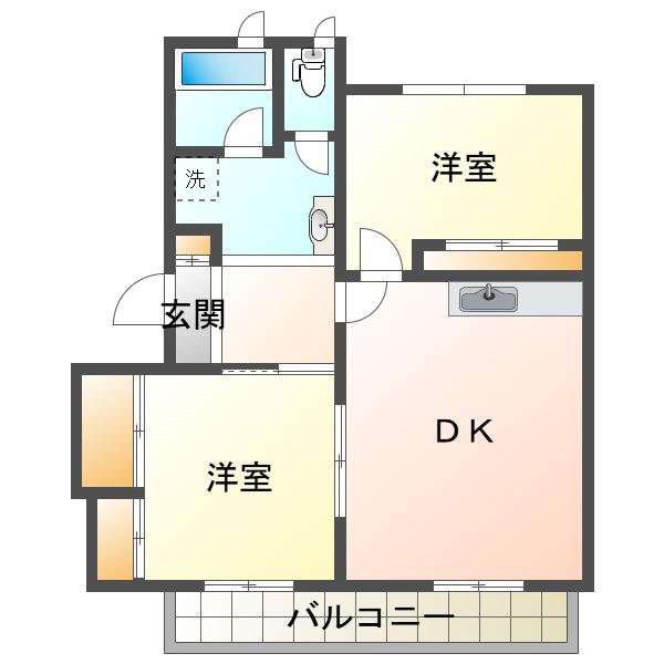 ガーデンハウスカローサ(2DK/1階)の間取り写真