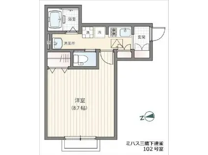 ミハス三鷹の森(1K/1階)の間取り写真