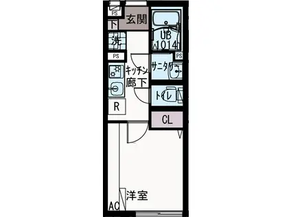 IXO国分北(1K/1階)の間取り写真