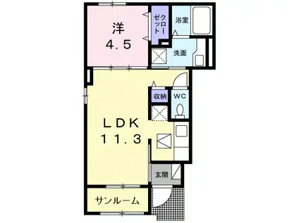 アイティヴィレッジII(1LDK/1階)の間取り写真