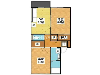 サンライズヒル福田D棟(2DK/1階)の間取り写真