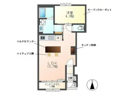 レヴメゾン神山五番館(1LDK/1階)の間取り写真