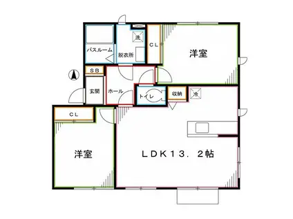 ノースソシアA棟(2LDK/2階)の間取り写真