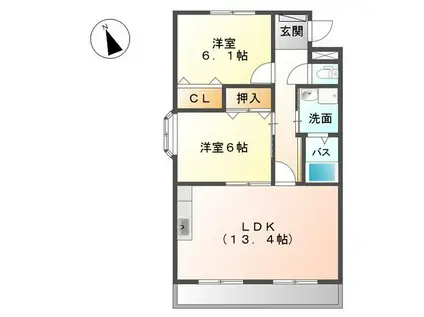 スカイふじ(2LDK/1階)の間取り写真