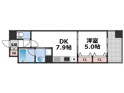 レジディア心斎橋ウエスト(1DK/6階)の間取り写真