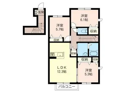 クレイラ B棟(3LDK/2階)の間取り写真