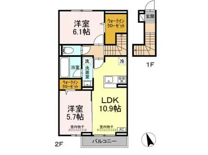 ラルブルボヌ―ル(2LDK/2階)の間取り写真