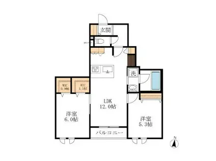 グラシウス桜山高田(2LDK/2階)の間取り写真