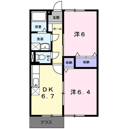 シャルマンハイム(2DK/1階)の間取り写真