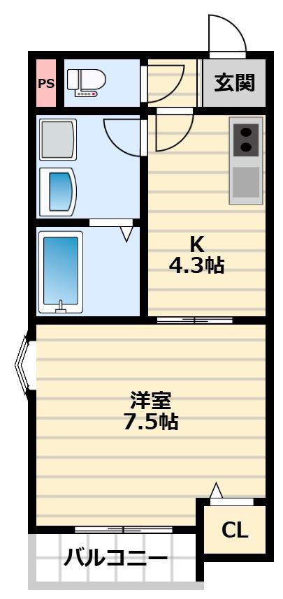 ペルルブランシェ九番町(1K/1階)の間取り写真