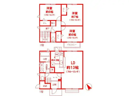 COURTIII(3LDK/1階)の間取り写真