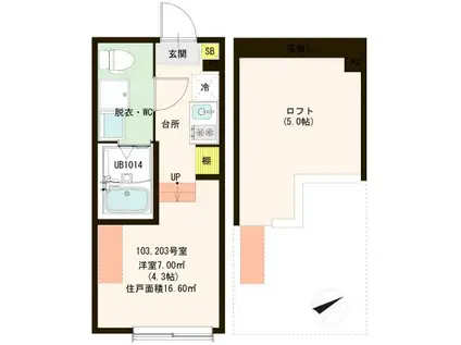 ローレルフレート(ワンルーム/2階)の間取り写真