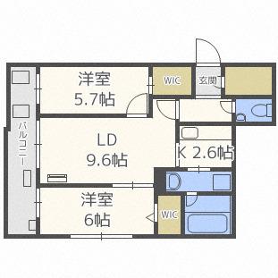 ASAHIYAMA CITY STELLA(2LDK/3階)の間取り写真