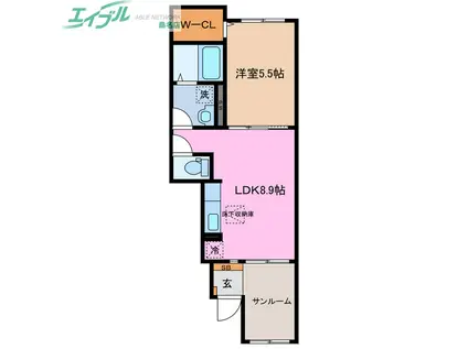 ルラーレ(1LDK/1階)の間取り写真