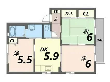 シャーメゾンさくら坂 B棟(3DK/1階)の間取り写真