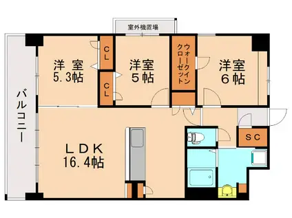 ビオネ美野島(3LDK/2階)の間取り写真