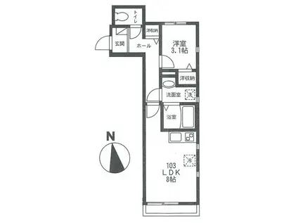 フルール大原(1LDK/1階)の間取り写真