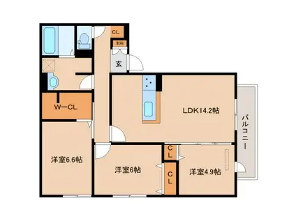 VILLA CALMA(3LDK/1階)の間取り写真