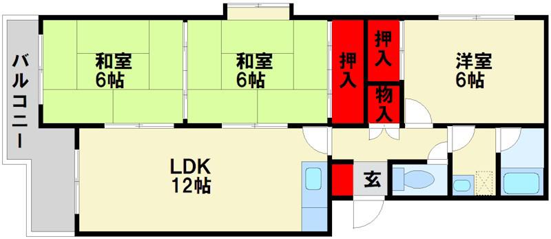コーポ東大利(3LDK/1階)の間取り写真