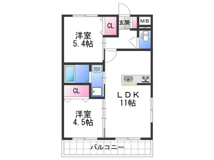 カサ・エイト(2LDK/1階)の間取り写真