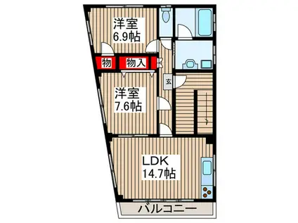 メゾン東浦和(2LDK/2階)の間取り写真