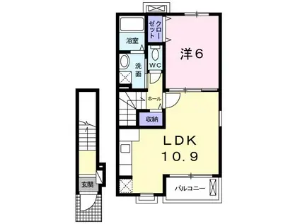 サンモール(1LDK/2階)の間取り写真