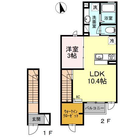 サントルヴィラージュII(1LDK/2階)の間取り写真
