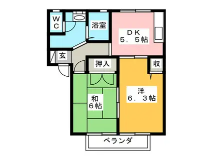 フレグランスパルファン(2DK/2階)の間取り写真