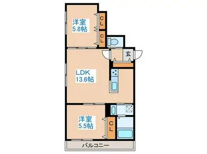 バーニーズ ヴィスタ(2LDK/2階)の間取り写真