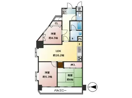 ライオンズマンション府中白糸台(3LDK/7階)の間取り写真