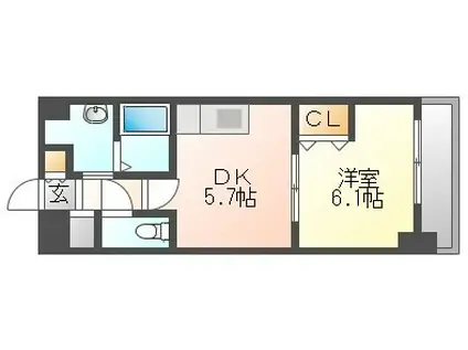 ラ・トゥールにれの木通(1DK/2階)の間取り写真