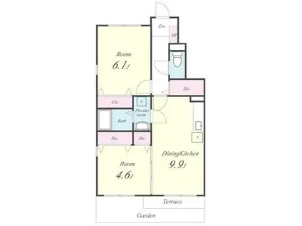 クレベール(2DK/1階)の間取り写真