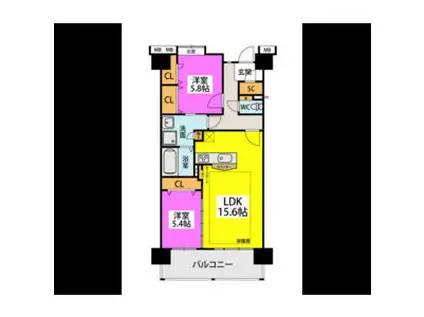 ウェスタ久留米けやき通(2LDK/7階)の間取り写真