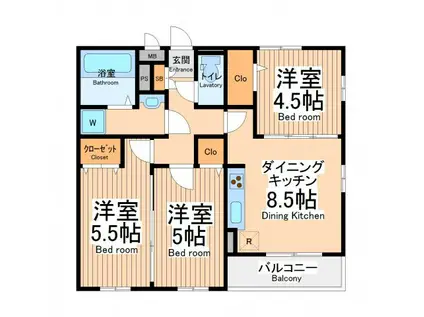 ウィルヴィラージュ2(3DK/2階)の間取り写真