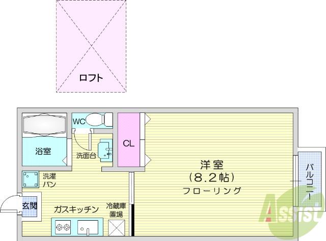 ソレアード遠見塚Ⅳ(1K/1階)の間取り写真
