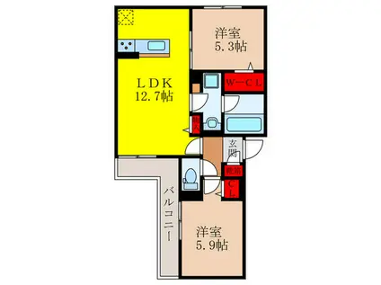 D-RESIDENCE宇保町(2LDK/3階)の間取り写真