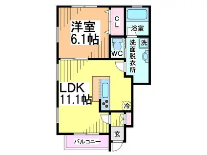 ルミノーサ南荻窪(1LDK/1階)の間取り写真