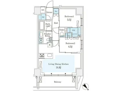 グランパセオ西麻布2 (2LDK/6階)の間取り写真