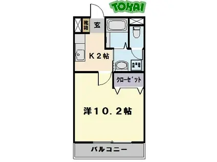 アクア松阪 B棟(1K/1階)の間取り写真