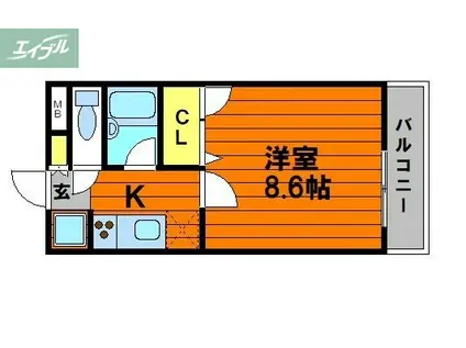 ハイツ八之坪(1K/1階)の間取り写真