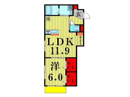 アークステラ菊川(1LDK/1階)の間取り写真