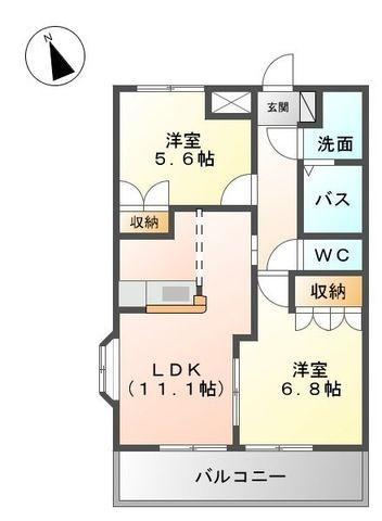 アクアサイドB(2LDK/2階)の間取り写真