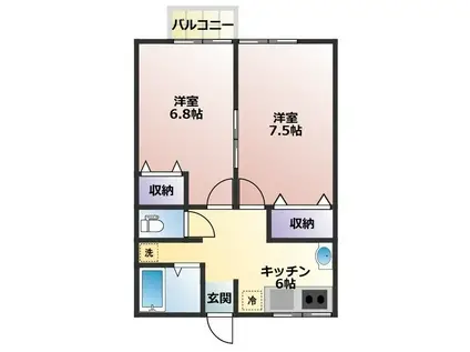 ロイヤルコート川口A棟(2K/2階)の間取り写真