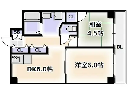 エクレール夕陽ヶ丘(2DK/10階)の間取り写真
