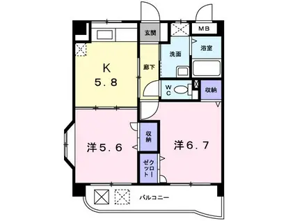 SOUVENIR(2DK/5階)の間取り写真