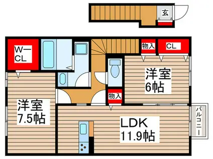 サンモール A棟(2LDK/2階)の間取り写真