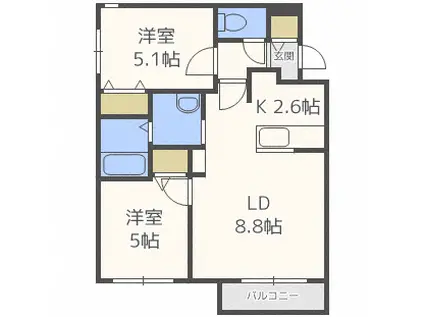 ROSE WOOD NAKANOSHIMA(2LDK/4階)の間取り写真